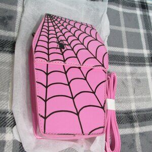 P2516-New Pink Patent Spider Web Coffin with Flap Opening & Crossbody Strap